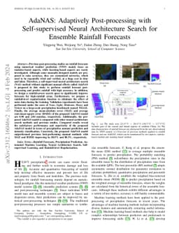 AdaNAS: Adaptively Post-processing with Self-supervised Neural
  Architecture Search for Ensemble Rainfall Forecasts