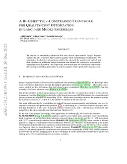 A bi-objective $ε$-constrained framework for quality-cost
  optimization in language model ensembles
