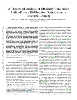 A Theoretical Analysis of Efficiency Constrained Utility-Privacy
  Bi-Objective Optimization in Federated Learning