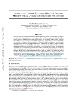 Mitigating Degree Biases in Message Passing Mechanism by Utilizing
  Community Structures