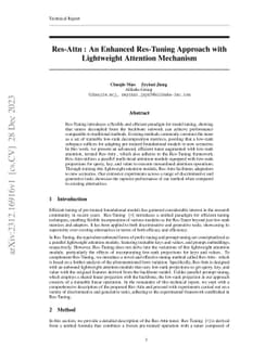 Res-Attn : An Enhanced Res-Tuning Approach with Lightweight Attention
  Mechanism