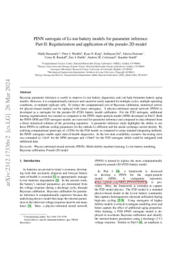 PINN surrogate of Li-ion battery models for parameter inference. Part
  II: Regularization and application of the pseudo-2D model