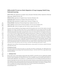 Differentially Private Low-Rank Adaptation of Large Language Model Using
  Federated Learning