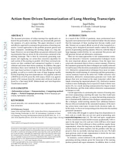 Action-Item-Driven Summarization of Long Meeting Transcripts
