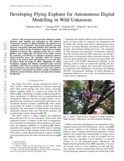 Developing Flying Explorer for Autonomous Digital Modelling in Wild
  Unknowns