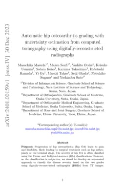 Automatic hip osteoarthritis grading with uncertainty estimation from
  computed tomography using digitally-reconstructed radiographs