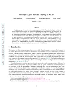 Principal-Agent Reward Shaping in MDPs