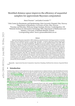 Stratified distance space improves the efficiency of sequential samplers
  for approximate Bayesian computation