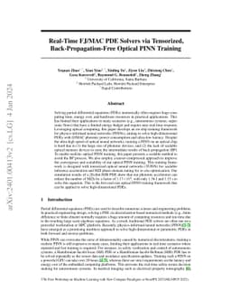 Real-Time FJ/MAC PDE Solvers via Tensorized, Back-Propagation-Free
  Optical PINN Training