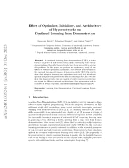 Effect of Optimizer, Initializer, and Architecture of Hypernetworks on
  Continual Learning from Demonstration