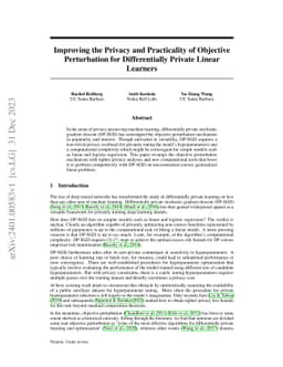 Improving the Privacy and Practicality of Objective Perturbation for
  Differentially Private Linear Learners