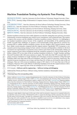 Machine Translation Testing via Syntactic Tree Pruning