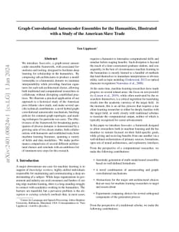 Graph-Convolutional Autoencoder Ensembles for the Humanities,
  Illustrated with a Study of the American Slave Trade
