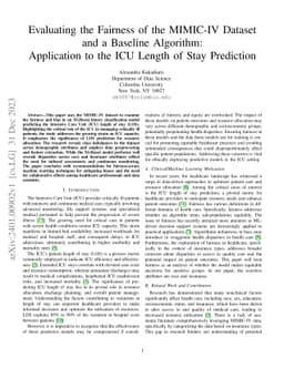 Evaluating the Fairness of the MIMIC-IV Dataset and a Baseline
  Algorithm: Application to the ICU Length of Stay Prediction