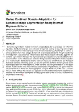 Online Continual Domain Adaptation for Semantic Image Segmentation Using
  Internal Representations