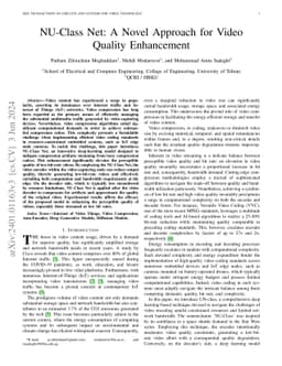 NU-Class Net: A Novel Approach for Video Quality Enhancement