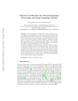 Fairness Certification for Natural Language Processing and Large
  Language Models