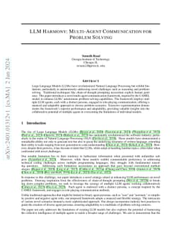 LLM Harmony: Multi-Agent Communication for Problem Solving