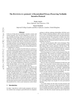 The Boomerang protocol: A Decentralised Privacy-Preserving Verifiable
  Incentive Protocol