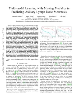 Multi-modal Learning with Missing Modality in Predicting Axillary Lymph
  Node Metastasis