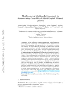 MedSumm: A Multimodal Approach to Summarizing Code-Mixed Hindi-English
  Clinical Queries