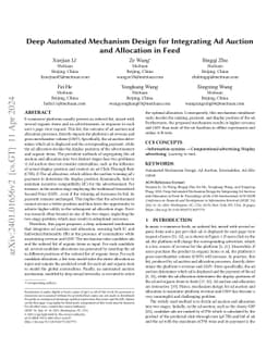 Deep Automated Mechanism Design for Integrating Ad Auction and
  Allocation in Feed