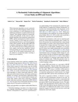 A Mechanistic Understanding of Alignment Algorithms: A Case Study on DPO
  and Toxicity