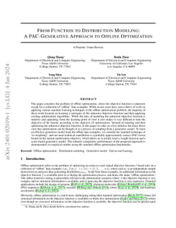 From Function to Distribution Modeling: A PAC-Generative Approach to
  Offline Optimization