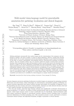Multi-modal vision-language model for generalizable annotation-free pathology localization and clinical diagnosis