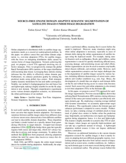 Source-Free Online Domain Adaptive Semantic Segmentation of Satellite
  Images under Image Degradation
