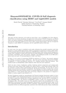 Shayona@SMM4H23: COVID-19 Self diagnosis classification using BERT and
  LightGBM models