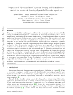 Integration of physics-informed operator learning and finite element
  method for parametric learning of partial differential equations