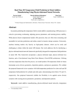 Real-Time 2D Temperature Field Prediction in Metal Additive
  Manufacturing Using Physics-Informed Neural Networks