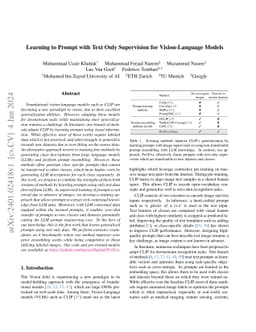 Learning to Prompt with Text Only Supervision for Vision-Language Models