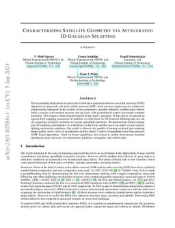 Characterizing Satellite Geometry via Accelerated 3D Gaussian Splatting