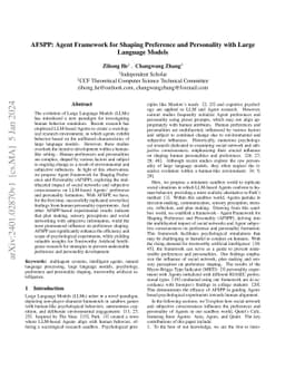 AFSPP: Agent Framework for Shaping Preference and Personality with Large
  Language Models