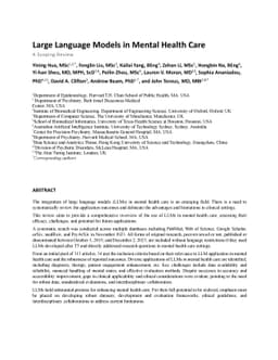 Large Language Models in Mental Health Care: a Scoping Review