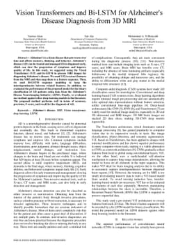 Vision Transformers and Bi-LSTM for Alzheimer's Disease Diagnosis from
  3D MRI