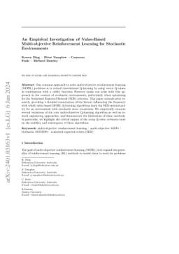 An Empirical Investigation of Value-Based Multi-objective Reinforcement
  Learning for Stochastic Environments