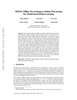 MOTO: Offline Pre-training to Online Fine-tuning for Model-based Robot
  Learning