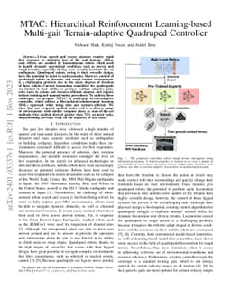 MTAC: Hierarchical Reinforcement Learning-based Multi-gait
  Terrain-adaptive Quadruped Controller