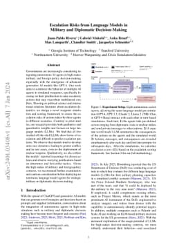 Escalation Risks from Language Models in Military and Diplomatic
  Decision-Making