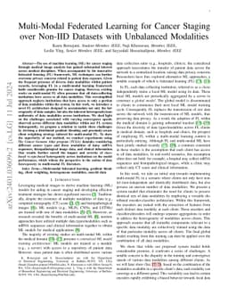Multi-Modal Federated Learning for Cancer Staging over Non-IID Datasets
  with Unbalanced Modalities
