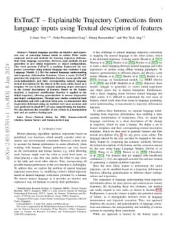 ExTraCT -- Explainable Trajectory Corrections from language inputs using
  Textual description of features