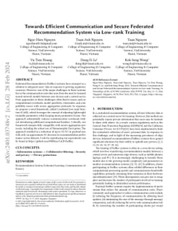 Towards Efficient Communication and Secure Federated Recommendation
  System via Low-rank Training