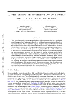 A Philosophical Introduction to Language Models -- Part I: Continuity
  With Classic Debates