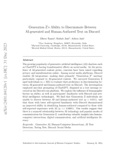 Generation Z's Ability to Discriminate Between AI-generated and
  Human-Authored Text on Discord