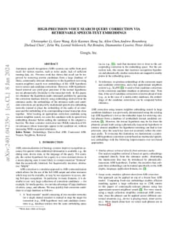 High-precision Voice Search Query Correction via Retrievable Speech-text
  Embedings