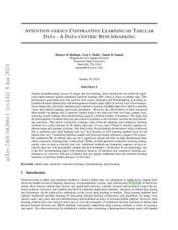 Attention versus Contrastive Learning of Tabular Data -- A Data-centric
  Benchmarking