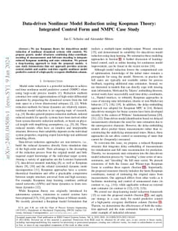 Data-driven Nonlinear Model Reduction using Koopman Theory: Integrated
  Control Form and NMPC Case Study